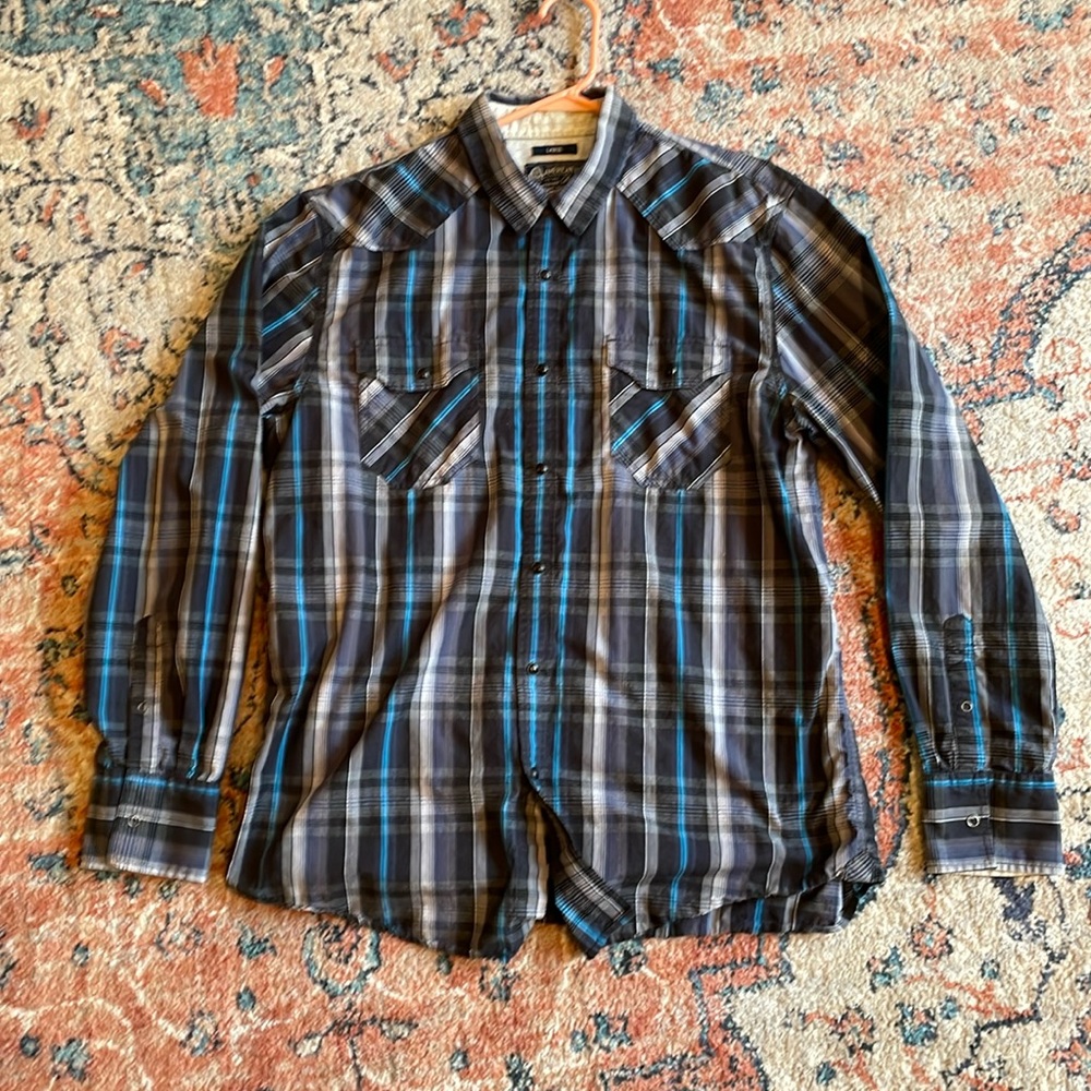 American Rag‎ Snap Button Down Plaid Multi Long Sleeve Shirt Size L
